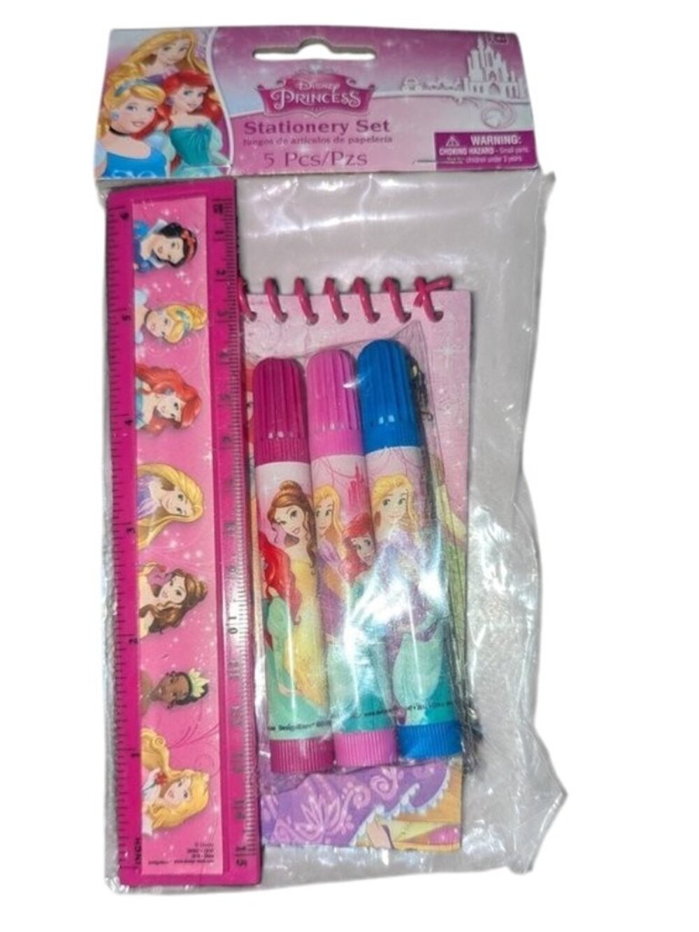 🐲3 FOR $9🦄 NEW Disney Princess 5 Piece Stationery Set Notepad Markers Ruler